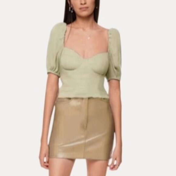 ARITZIA WILFRED "NOVELLA" Puff Sleeve Blouse In Sage Frost - Picture 1 of 16